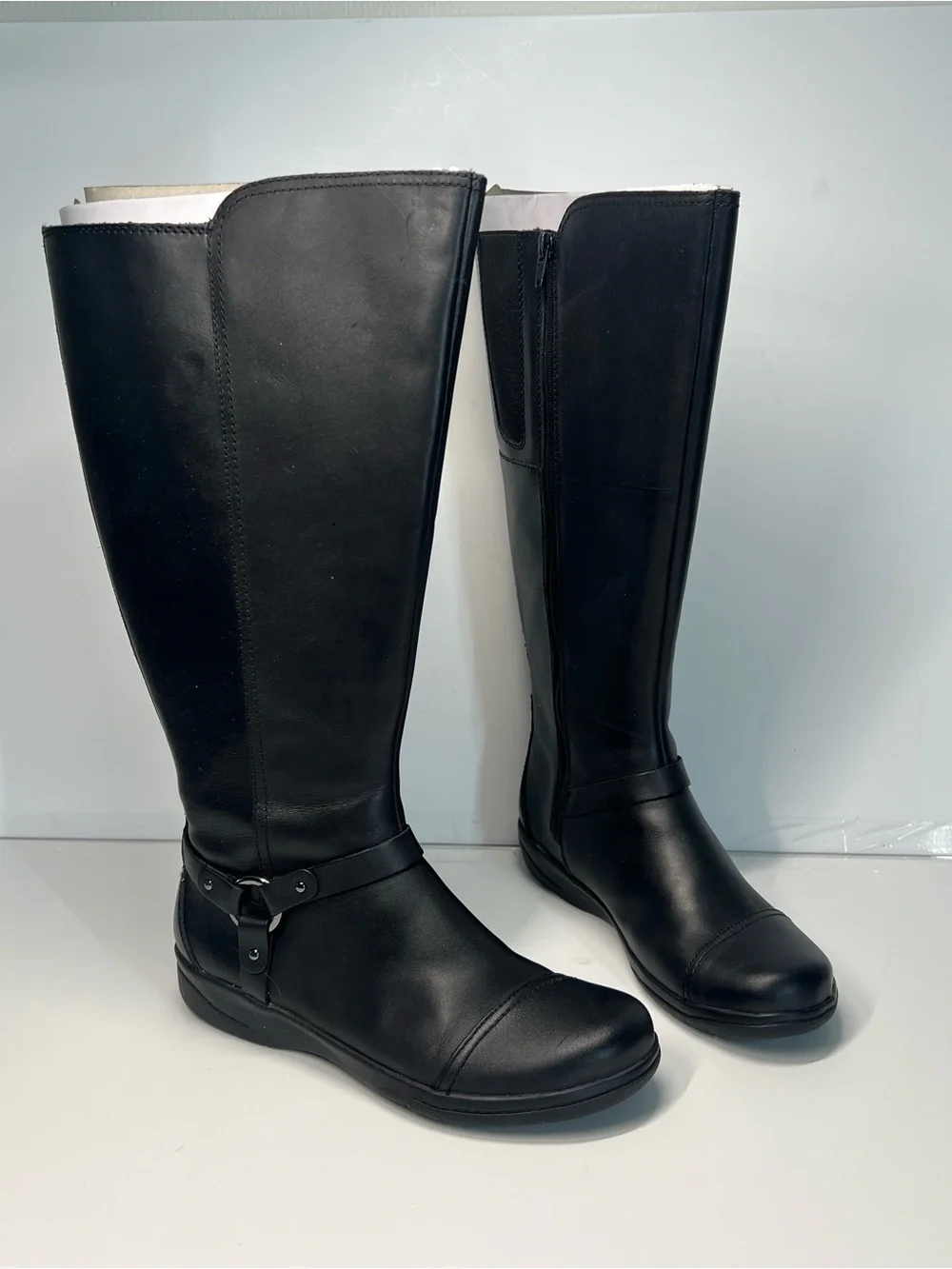 Clarks Cheyn Lindiews Black Leather Tall Riding Boots | Women’s Size 7.5M